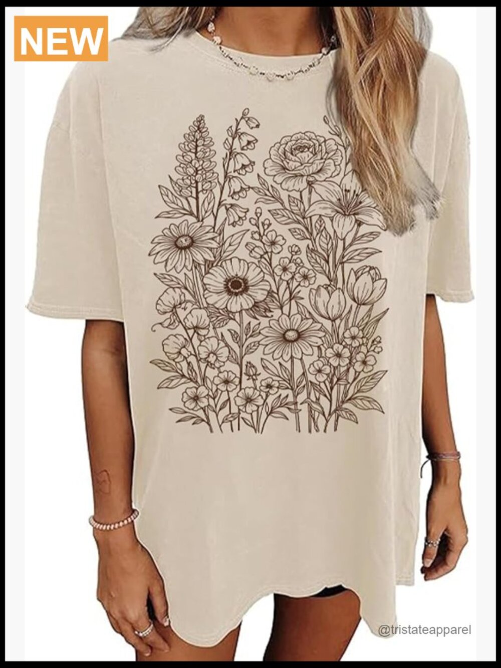 Oversized Floral Graphic T-Shirt Vintage Cottagecore Wildflowers Boho Tee